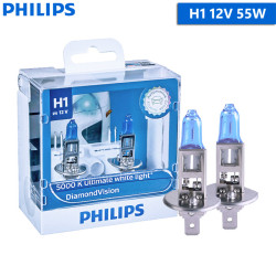 Philips Diamond Vision H1 5000K Ultimate White Light 12V 55W (Pack of 2) 12258DVS2