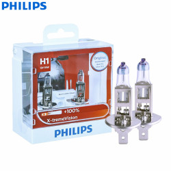 Philips X-treme Vision H1 Car Halogen Headlight Bulbs 12V 55W +100%,2 Pack