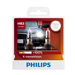Philips X-treme Vision HB3 9005 Car Halogen Headlight Bulbs 12V 65W +100%,2 Pack