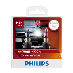 Philips X-treme Vision HB4 9006 Car Halogen Headlight Bulbs 12V 55W +100%,2 Pack